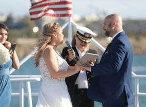 Wedding vows being performed on a FantaSea Yachts yacht