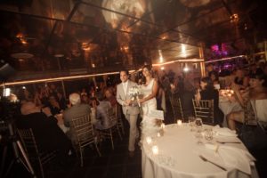 bride and groom at yacht wedding reception