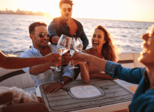 Celebrating with team members on a yacht is a special way to show appreciation. 