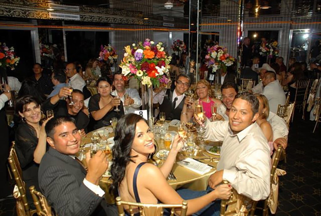 Eating at a yacht wedding reception